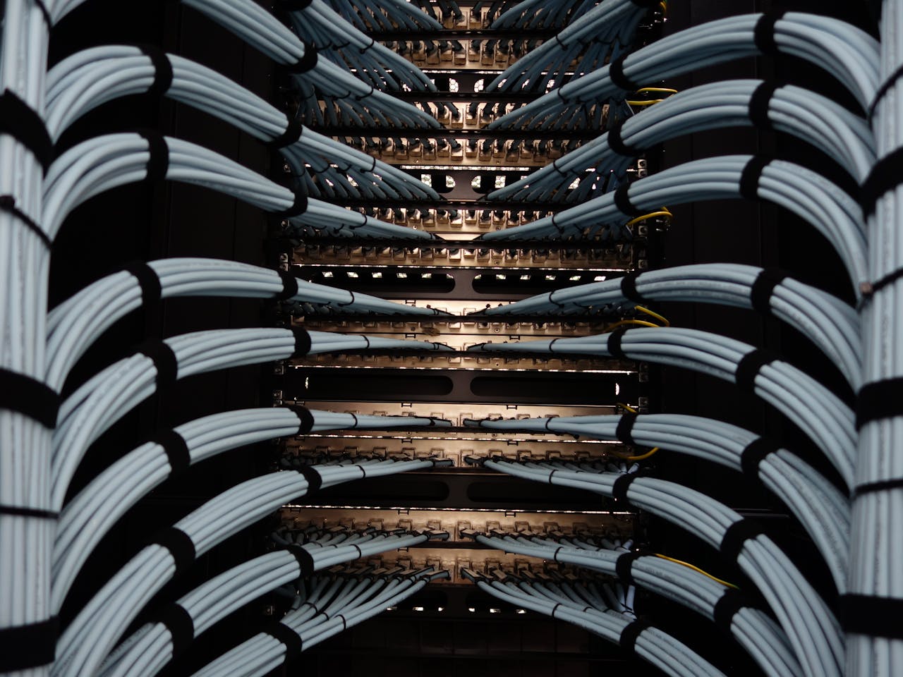 our-story Organized network server cables for efficient data management.